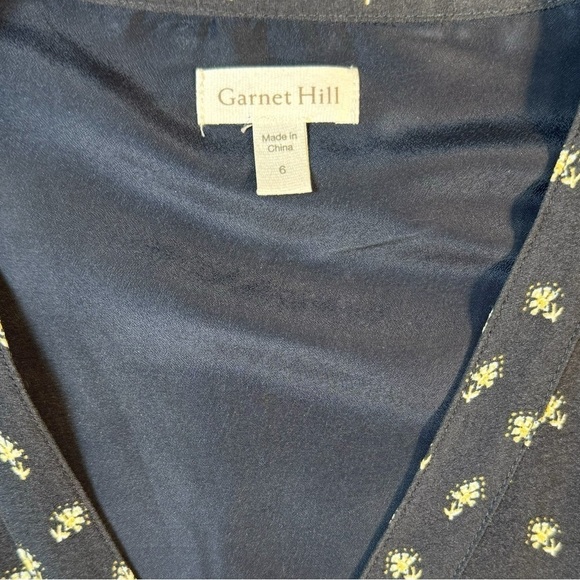 Garnet Hill Navy Blue Floral Crepe Drop Waist Dress Womens Size 6 - Picture 2 of 7